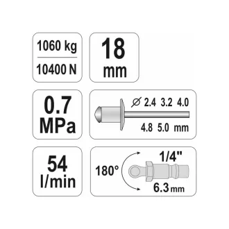 Nituitoare pneumatică YATO 1/4", 0,7 MPa, 54 l/min