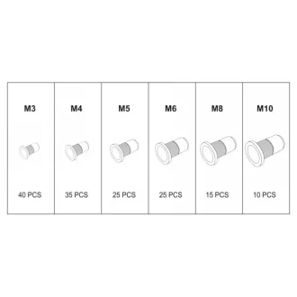Set piulițe cu nituri YATO din aluminiu 150 buc M3-M10