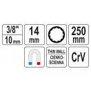 YATO Cheie pentru bujii extra lungă 3/8" 14 mm / 250 mm CrV magnetică