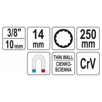   YATO Cheie pentru bujii extra lungă 3/8" 14 mm / 250 mm CrV magnetică