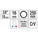 YATO Cheie pentru bujii extra lungă 3/8" 16 mm / 250 mm CrV magnetică