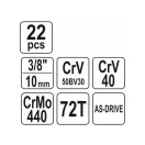 YATO Set chei tubulare 22 piese 3/8" 6-22 mm CrV