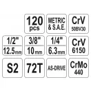 YATO Set chei tubulare 120 piese 1/4", 3/8", 1/2" CrV
