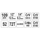 Set de scule YATO 109 piese 1/4", 1/2" CrV CrMo