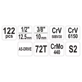 Set de scule YATO 122 piese 1/4", 1/2" CrV CrMo