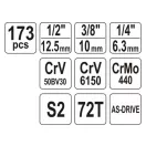 YATO Set chei tubulare 173 piese 1/4", 3/8", 1/2" CrV
