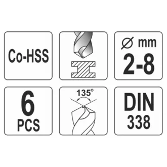 YATO Set de burghie cu șurub 6 piese 2-8 mm HSS Co