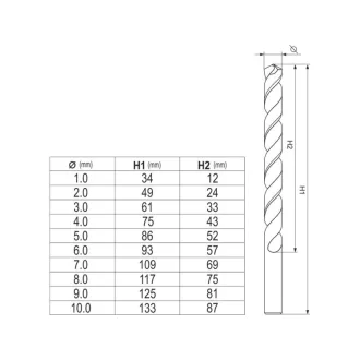 YATO Set burghie elicoidale 10 piese 1-10 mm HSS Co