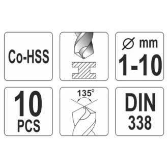 YATO Set burghie elicoidale 10 piese 1-10 mm HSS Co