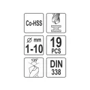 YATO Set de burghie elicoidale din 19 piese 1-10 mm HSS Co