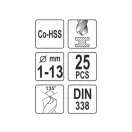 YATO Set de burghie elicoidale 25 piese 1-13 mm HSS Co