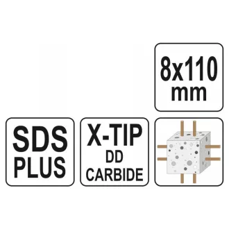   YATO Burghiu pentru piatră 8,0 x 110/50 mm cu patru tăișuri SDS-Plus