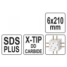 YATO Burghiu pentru rocă 6,0 x 210/150 mm cu patru muchii SDS-Plus