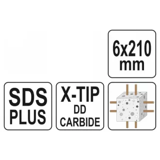   YATO Burghiu pentru rocă 6,0 x 210/150 mm cu patru muchii SDS-Plus