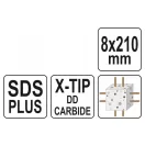 YATO Burghiu pentru piatră 8,0 x 210/150 mm cu patru muchii SDS-Plus