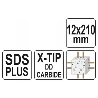   YATO Burghiu pentru roca 12 x 210/150 mm cu patru tăișuri SDS-Plus