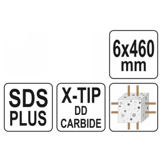   YATO Burghiu pentru rocă 6 x 460/375 mm cu patru tăișuri SDS-Plus