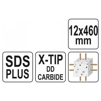   YATO Burghiu pentru stâncă, 12 x 460/375 mm, cu patru margini, SDS-Plus