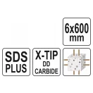 YATO Burghiu pentru roci 6 x 600/525 mm cu patru muchii SDS-Plus