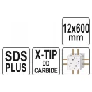 YATO Burghiu pentru roca 12 x 600/525 mm cu patru taisuri SDS-Plus