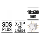 YATO Burghiu pentru piatră 18 x 600/525 mm patru tăișuri SDS-Plus
