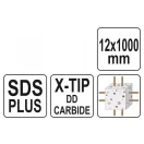YATO Burghiu pentru roca 12 x 1000/930 mm cu patru tăișuri SDS-Plus