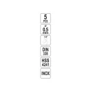 Burghiu elicoidal YATO 0,5 x 22/6 mm inox HSS Premium (5 buc)