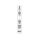 YATO Burghiu elicoidal 0,8 x 30/10 mm inox HSS Premium (set de 5 bucăți)