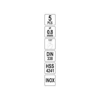   YATO Burghiu elicoidal 0,8 x 30/10 mm inox HSS Premium (set de 5 bucăți)