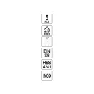 YATO Burghiu elicoidal 2,0 x 48/22 mm inox HSS Premium (5 buc)