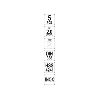   YATO Burghiu elicoidal 2,0 x 48/22 mm inox HSS Premium (5 buc)