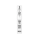 Burghiu elicoidal YATO 2,4 x 56/30 mm inox HSS Premium (5 buc)