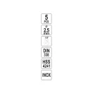 YATO Burghiu cu șurub 2,5 x 57/30 mm inox HSS Premium (5 buc)