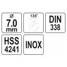YATO Burghiu elicoidal 7,0 x 103/64 mm inox HSS Premium