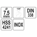YATO Burghiu elicoidal 7,5 x 108/70 mm inox HSS Premium