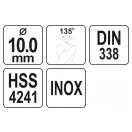 YATO Burghie elicoidală 10,0 x 133/87 mm inox HSS Premium