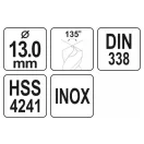 YATO Burghiu elicoidal 13,0 x 150/100 mm inox HSS Premium