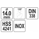 YATO Burghie elicoidale 14,0 x 160/110 mm inox HSS Premium