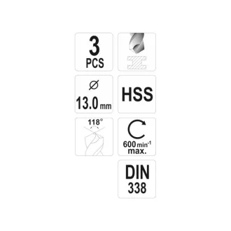 YATO Burghiu în spirală 13,0 x 151/101 mm HSS (3 buc)