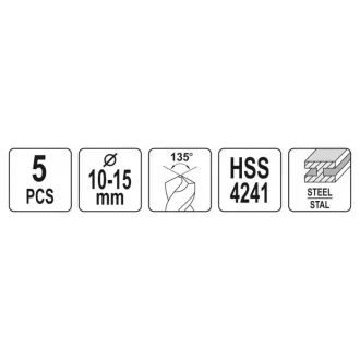 YATO Set de burghie elicoidale 5 piese 10-15 mm HSS