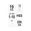 YATO Set de burghie elicoidale 19 piese 1-10 mm HSS