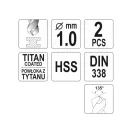 YATO Burghiu elicoidal 1,0 x 34/12 mm HSS-TiN (2 buc)