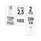 YATO Burghiu elicoidal 2,5 x 57/30 mm HSS-TiN (2 buc)