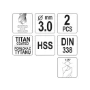 YATO Burghiu elicoidal 3,0 x 61/33 mm HSS-TiN (2 buc)