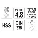 YATO Burghiu elicoidal 4,8 x 86/52 mm HSS-TiN