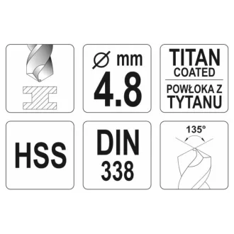 YATO Burghiu elicoidal 4,8 x 86/52 mm HSS-TiN