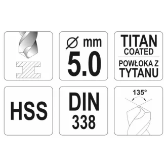 YATO Burghiu elicoidal 5,0 x 86/52 mm HSS-TiN