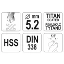 YATO Burghiu elicoidal 5,2 x 86/52 mm HSS TiN
