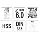 YATO Burghiu elicoidal 6,0 x 93/57 mm HSS-TiN