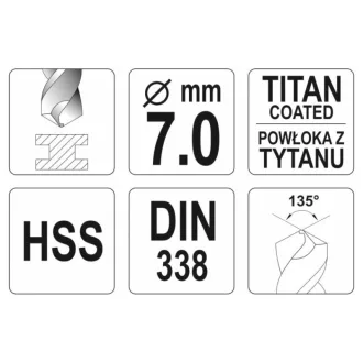 YATO Trăpăn elicoidal 7,0 x 109/69 mm HSS-TiN